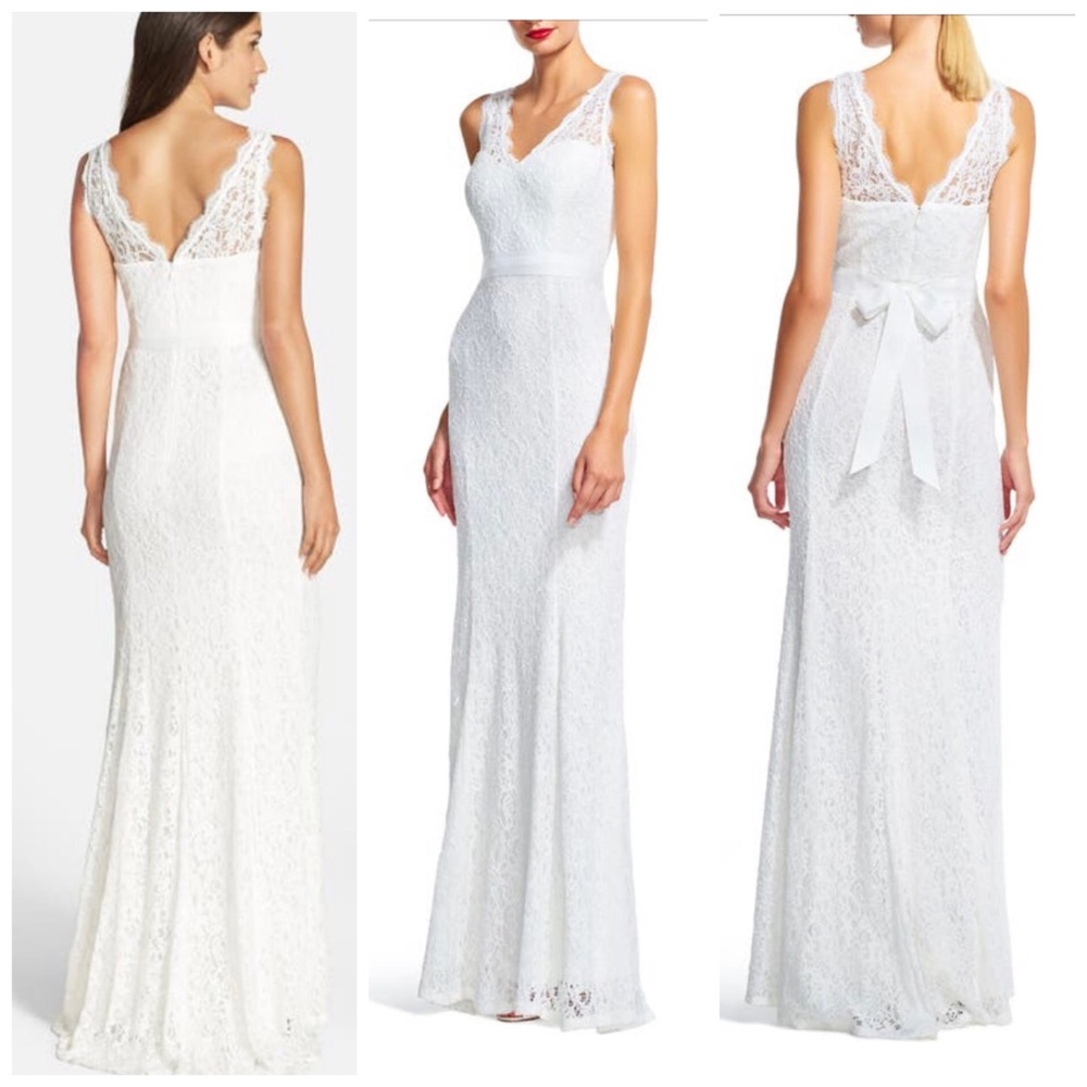 NWT Adrianna Papell Sleeveless Overlay Illusion Ivory Gown Size 4, 8